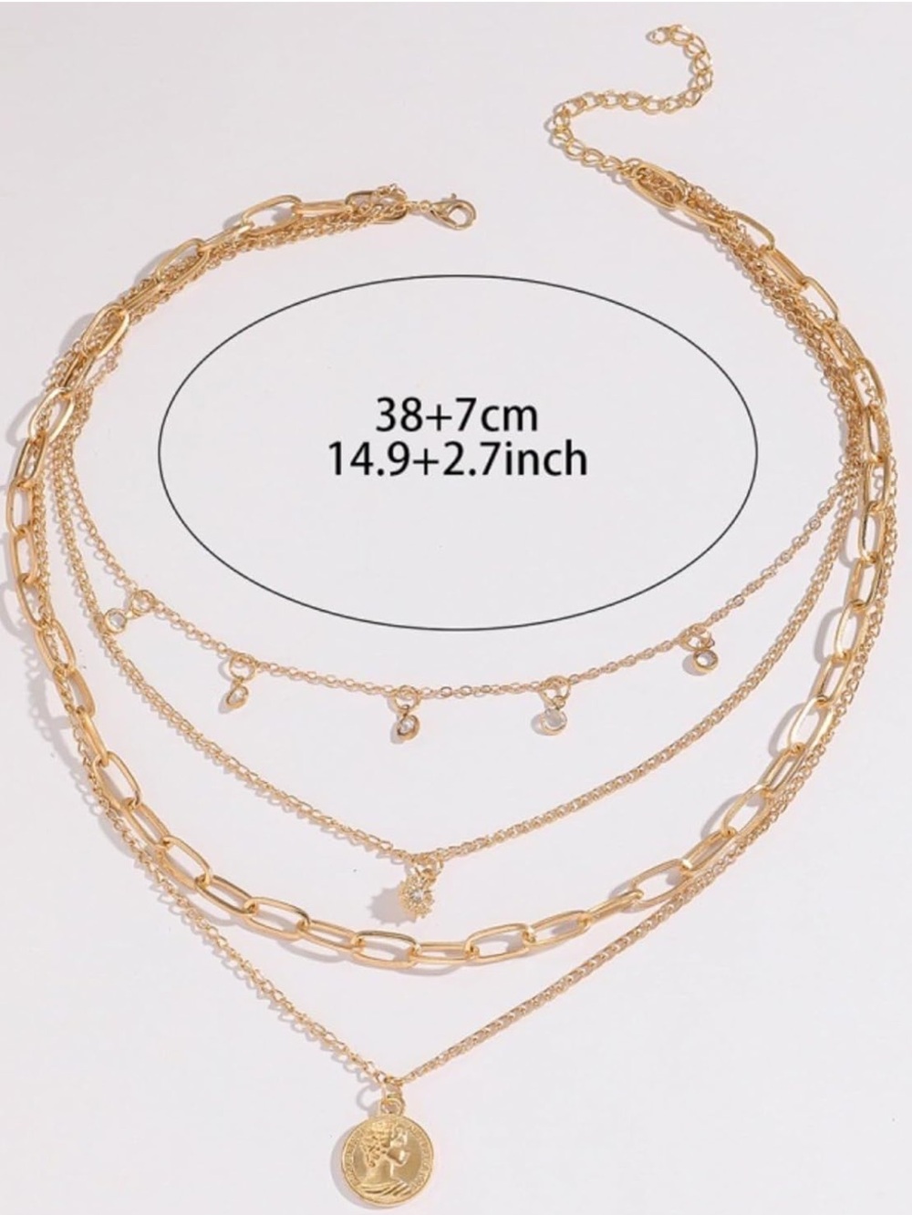 Monica Layered Trendy Charm & Paperclip Gold Necklace - Picture 3 of 3